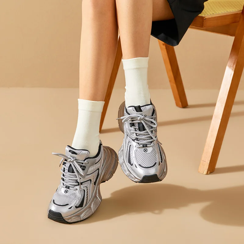 BEAUTODAY Chunky Sneakers Women Breathable Mesh Solid Color Lace-up Thick Sole Casual Spring Female Sports Shoes Handmade 29A01