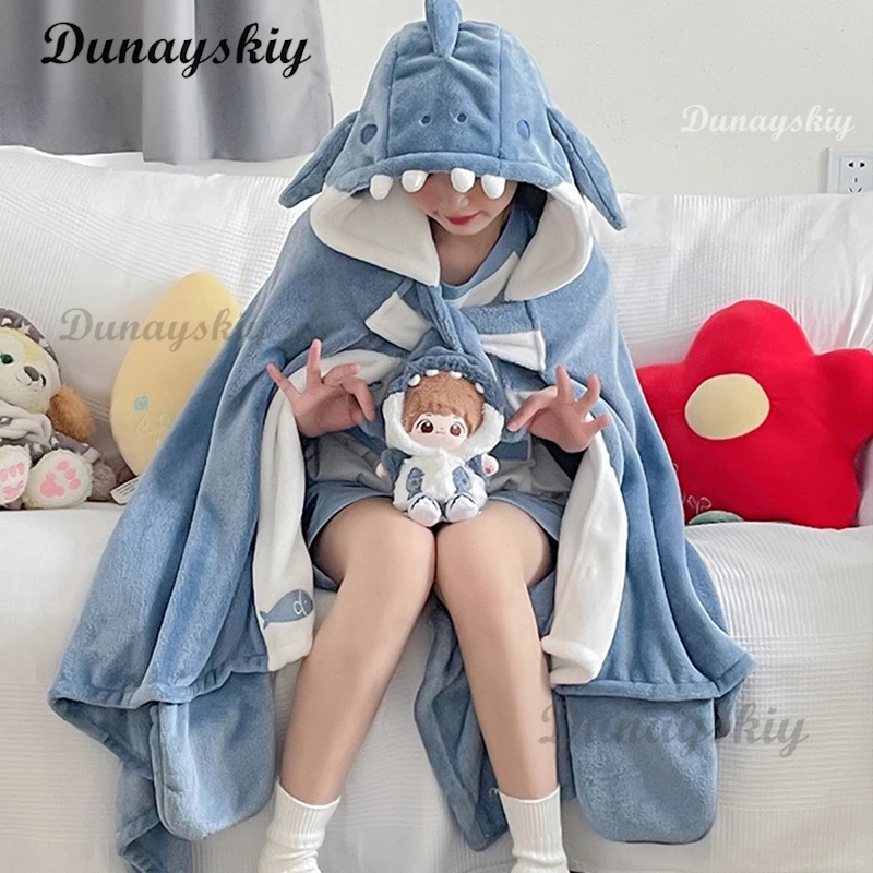 Kawaii Cartoon Bat Y2k Blanket Plush Pajamas Anime Cloak Costume Halloween Adults Winter Ponchos Women Hooded Cape Customized