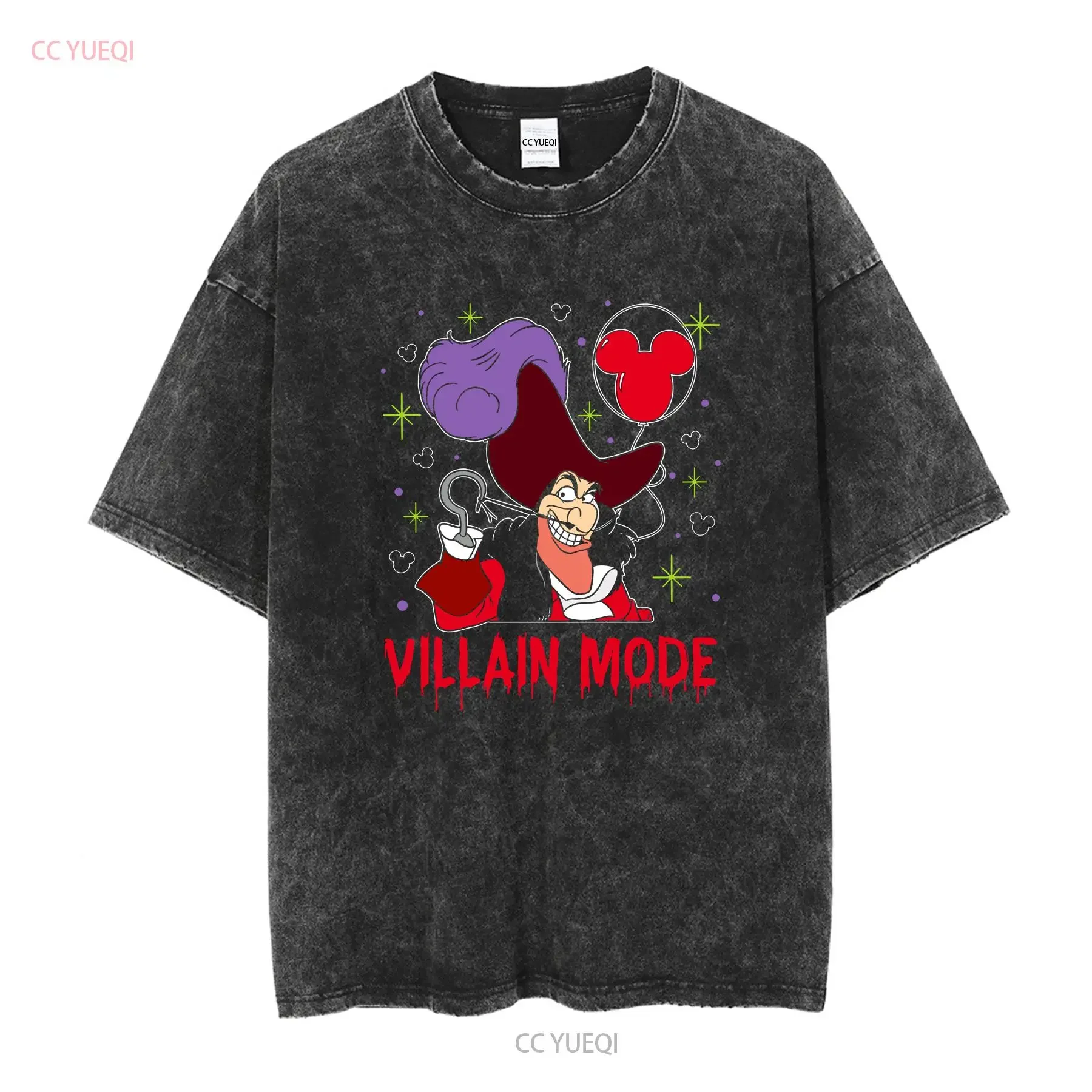 Villain Mode T Shirt with Captain Hook Matching Family Villains E0410 vintage Washed Casual fashion Comfortable Stylish
