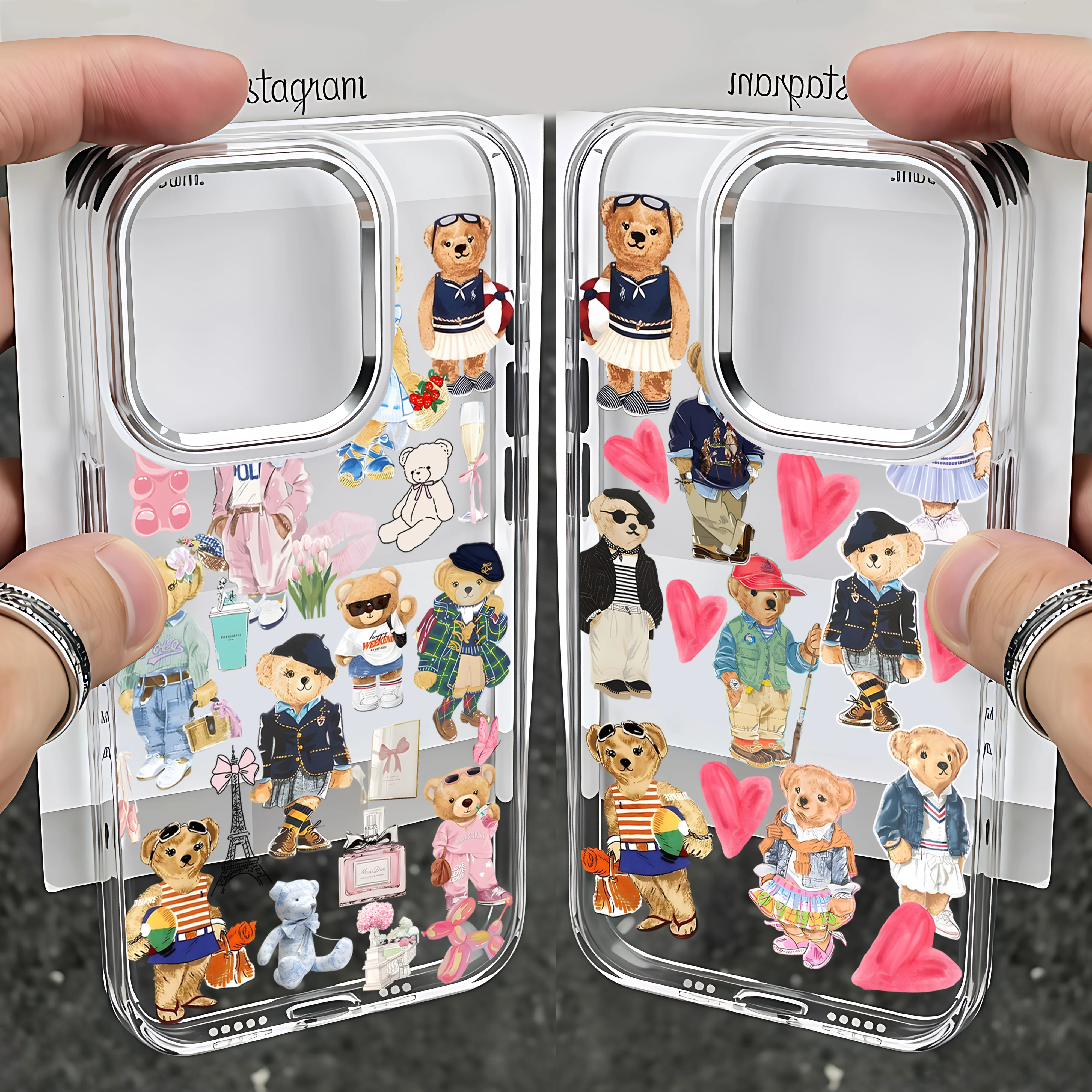 Funda de teléfono P-PoloS de oso a la moda para iPhone 17 16e 16 15 14 13 12 11 mini Pro Max X XR XSMAX 8 7 Air Plus, funda suave transparente