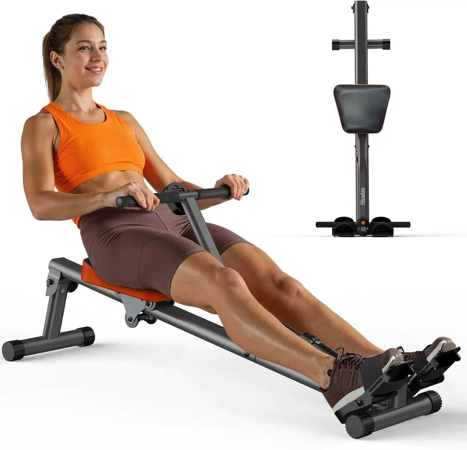 Rowing Machine, Hydraulic Rower Machine with 16 Resistance Levels, 300LBS Loading Capacity