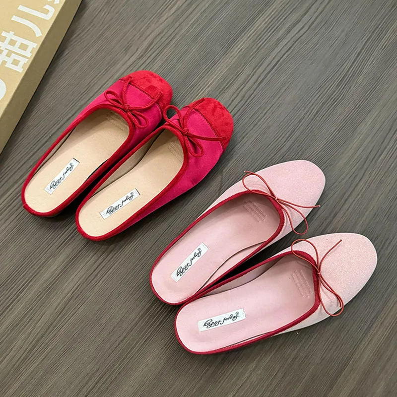 2024 Red New Women Flat Shoes Fashion Shallow Slip On Ladies Elegant Ballerinas Shoes Soft Flat Heel Outdoor Casual Mary Jane S