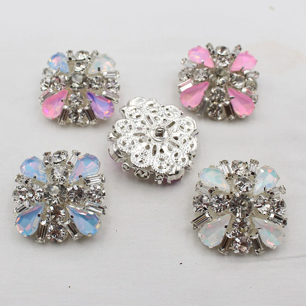 Manufacturer direct sales 3pcs/lot silver brass inlaid with diamondsfoot flower buttons, mocha material, DIY shoes, clothing, be
