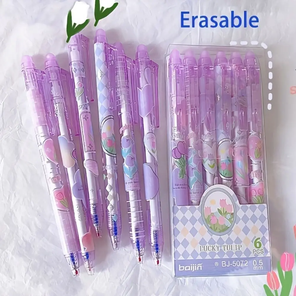 

Tulip Erasable Gel Pens Office Accessories Writing Landscape Neutral Pen Korean Style 0.5mm Gel Pens with Erasers Stationery