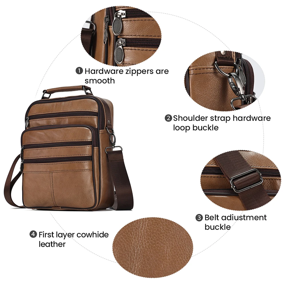 JOYIR Genuine Cowhide Leather Men Travel Sling Bag Casual Shoulder Crossbody Bags for Male Casual Messenger Bag Satchel Bags