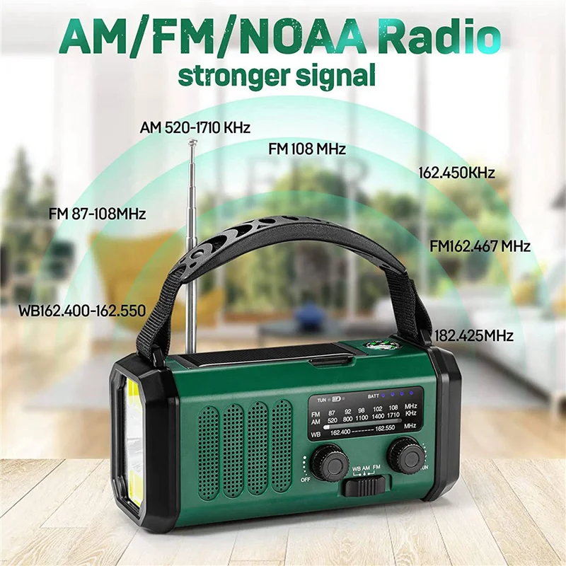 

FULL-2X Solar Power Emergency Hand Crank Radio AM FM NOAA Weather Radio, SOS, 3 Modes LED Torch,Reading Lamp