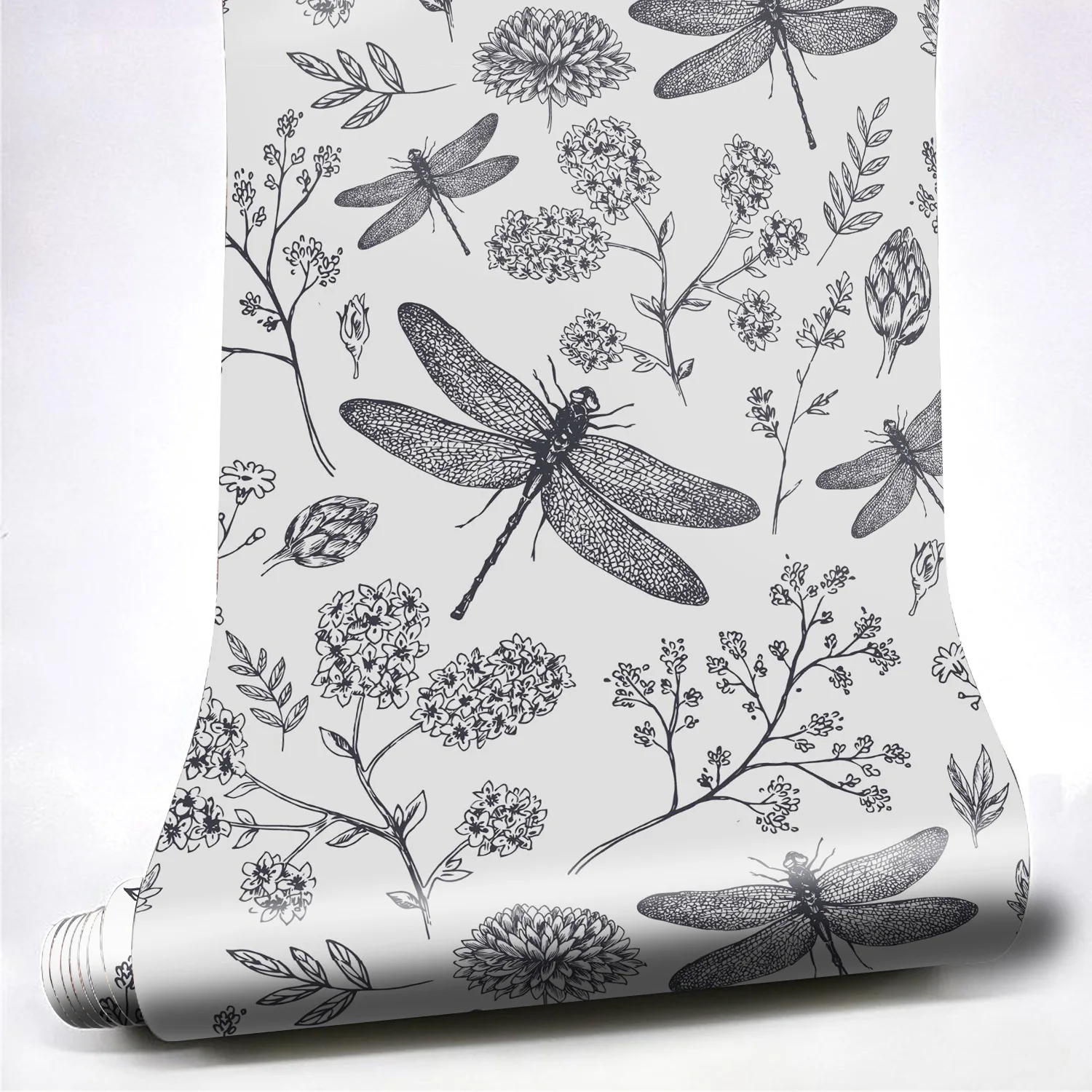Jungle Dragonfly Wild Flowers Wallpaper Floral Peel and Stick Contact Paper Waterproof Furniture Sticker for Closet Home Decor