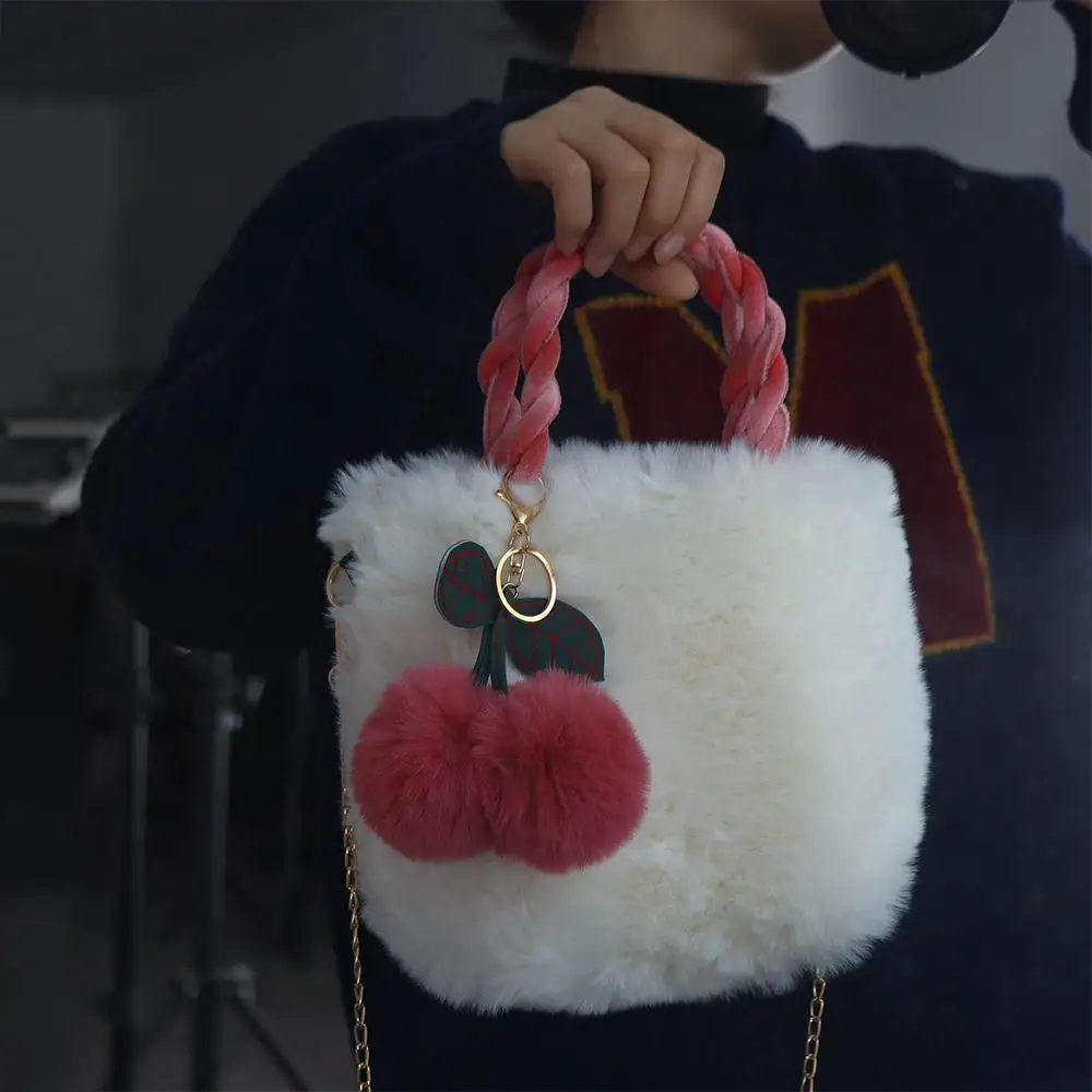 

Fluffy Bags Tote Bag Winter Crossbody Bag Women Shoulder Bag Small Square Bag Cherry Plush Bag Female Handbag Plush Handbag