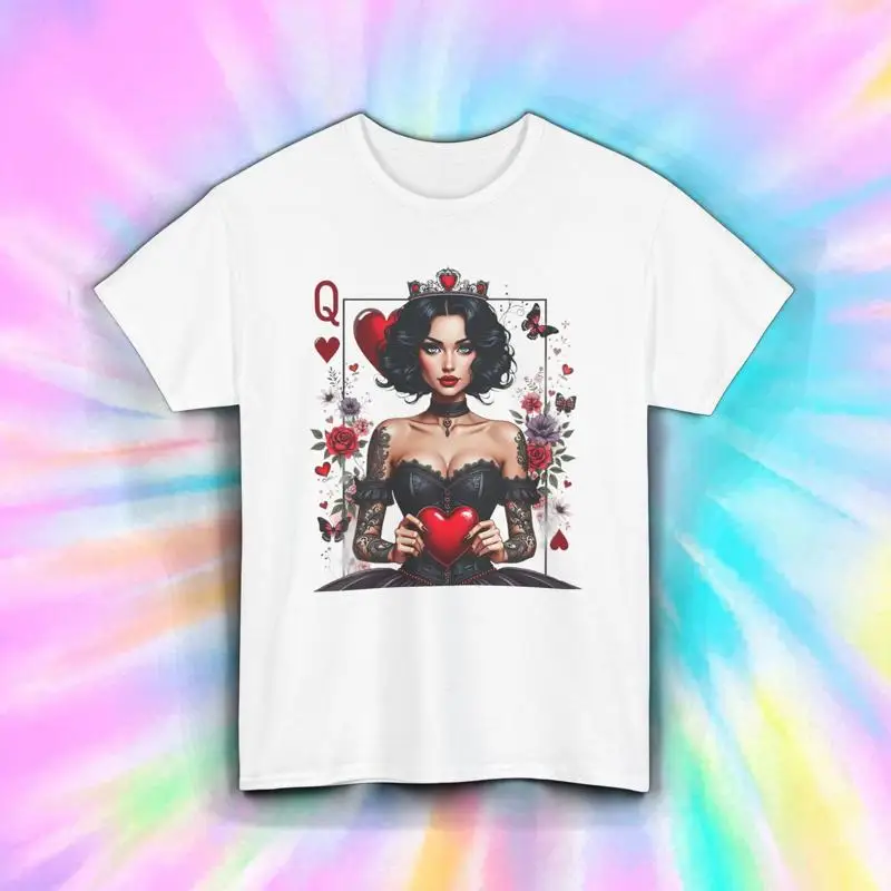 

Футболка «Королева сердец» Готическая игральная карта Татуировки Розы Любовь S 5XL