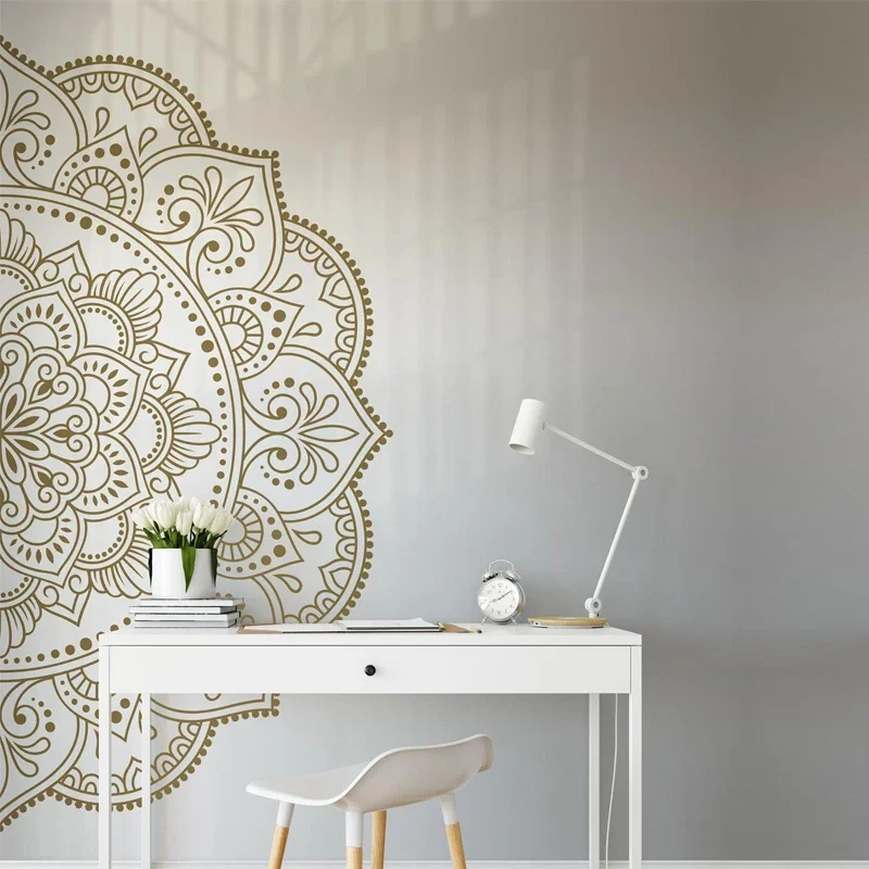 

White Mandala Wall Art Vinyl Sticker Half Mandala Wall Decor Home Studio Bedroom, Flower Mandala Decal, Henna Design Decal E719