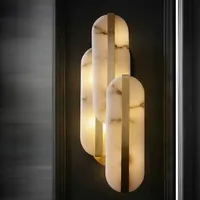 Modern Creative Oval Marble Wall Lamp Alabaster Moon Living Room Gold Copper Home Indoor Decoration LED Sconce Bedroom Bedside