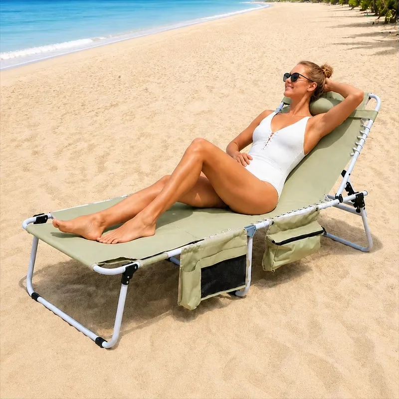 YTYINModern Beach Tanning Recliner Chair Portable Handle Outdoor Thickened Oxford Cloth Steel Folding Single-Person OEMODM Model