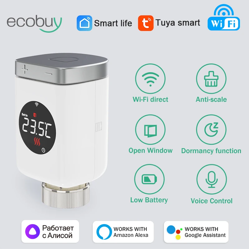 Tuya Smart Wifi Thermostatic Head Radiator Valve  Actuator  Heating Temperature Controller Smart Life  Alexa Google Home Alice