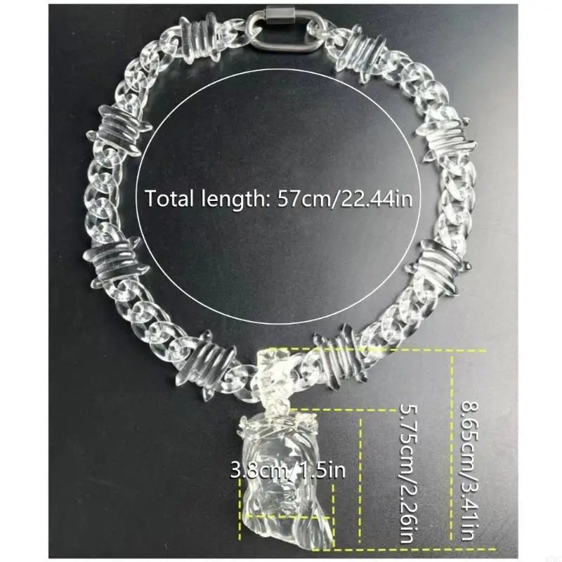 

87HC Exaggerated Acrylic Paperclip Chain Choker Fashionable Acrylic Paperclip Chain Necklace Charm for Punk and Hip Hop