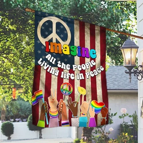 Hippie Peace Sign Flag Imagine All The People Living Life In Peace Graden Flag IIX WZZ yyi
