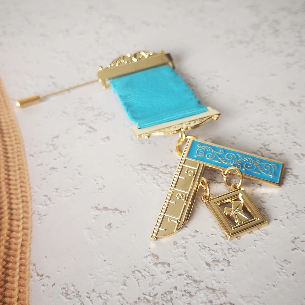Masonic Ribbon Medal Lapel Pins Badge Mason Freemason  Badge Size 5.5and 4.3cm Anniversary Present Brooch Accessories Souvenier