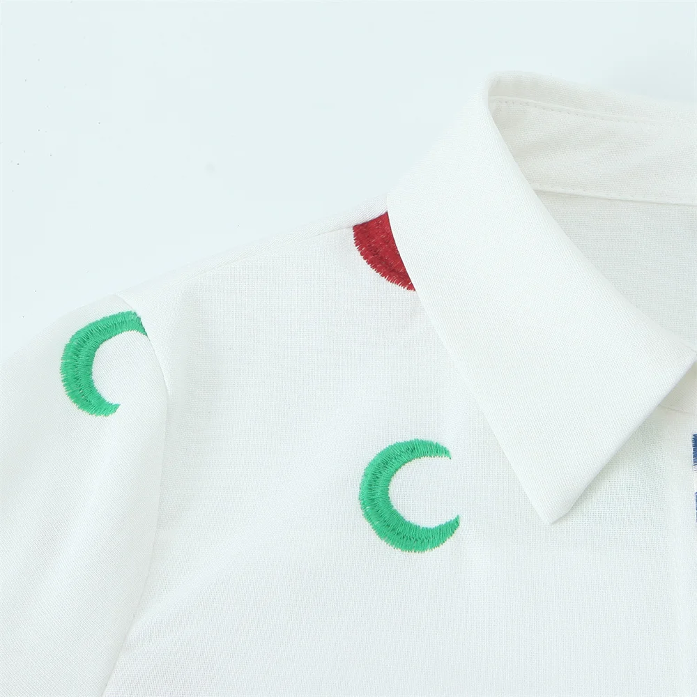 2024 Women\'s Fashion New Embroidered Starry Moon White Casual Shirt