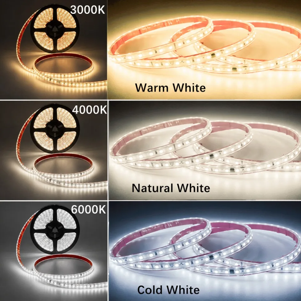 AC 220V 12mm 2835 SMD LED Strip 120LEDs/M Flexible Cuttable Soft Lamp IP67 Waterproof Warm/Neutral/White With EU plug/2Pin Wire
