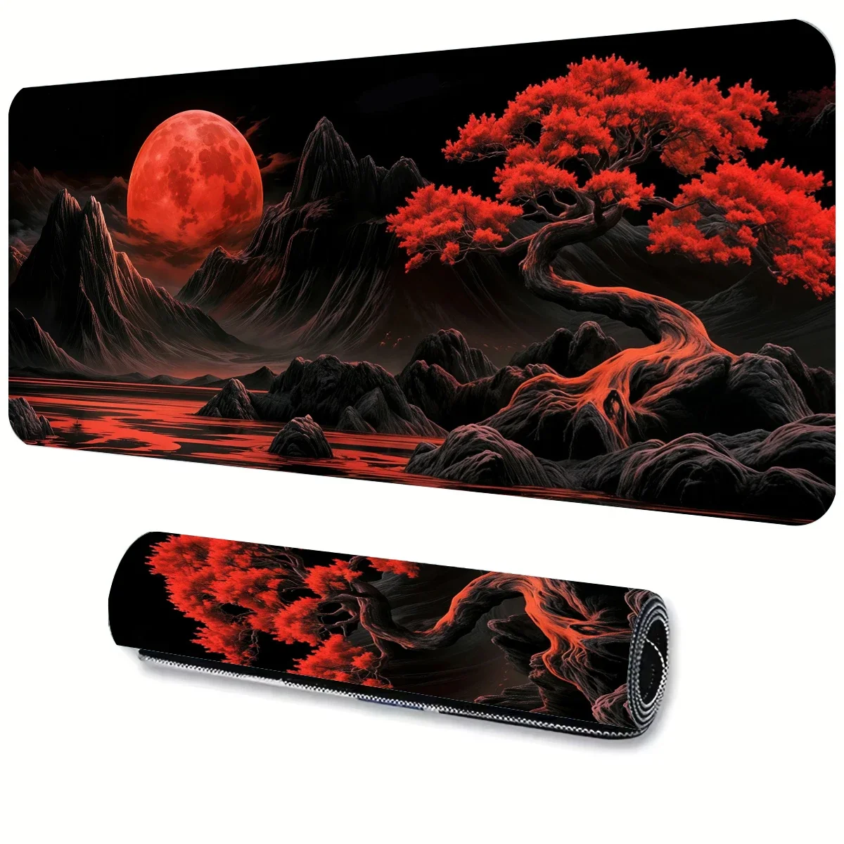 

Red Moon Gaming Mouse Pad Large Sun Rug Non-slip Seamed Edge 90x40cm Laptop Tablet Mat PC Mousepads Game Office Carpet Playmat