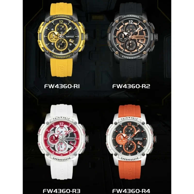 マークフェアクジラ-メンズクォーツ時計、発光クロノグラフ、カレンダー、防水、シリコンストラップ、カジュアルスポーツ腕時計、4360