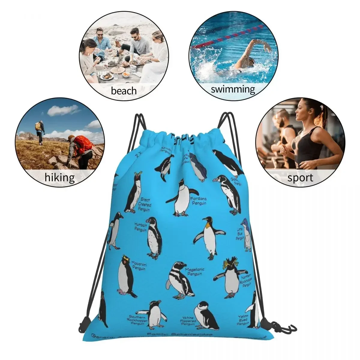 Pinguins-Multi-função Mochilas portáteis, Drawstring Bundle Pocket, Sundries Bag, sacos de livros para viagens, estudantes