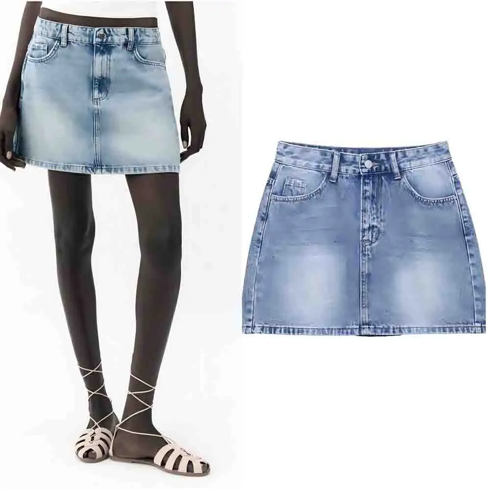 

Women's New Fashion side pocket decoration slim versatile A-line denim mini skirt retro high waisted zipper women's skirt