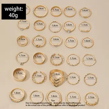 30件波西米亞幾何圖案指節戒指套裝,女士金色銀色手指戒指,時尚派對飾品 10 最佳銷售 戴金戒指的女人 - №5