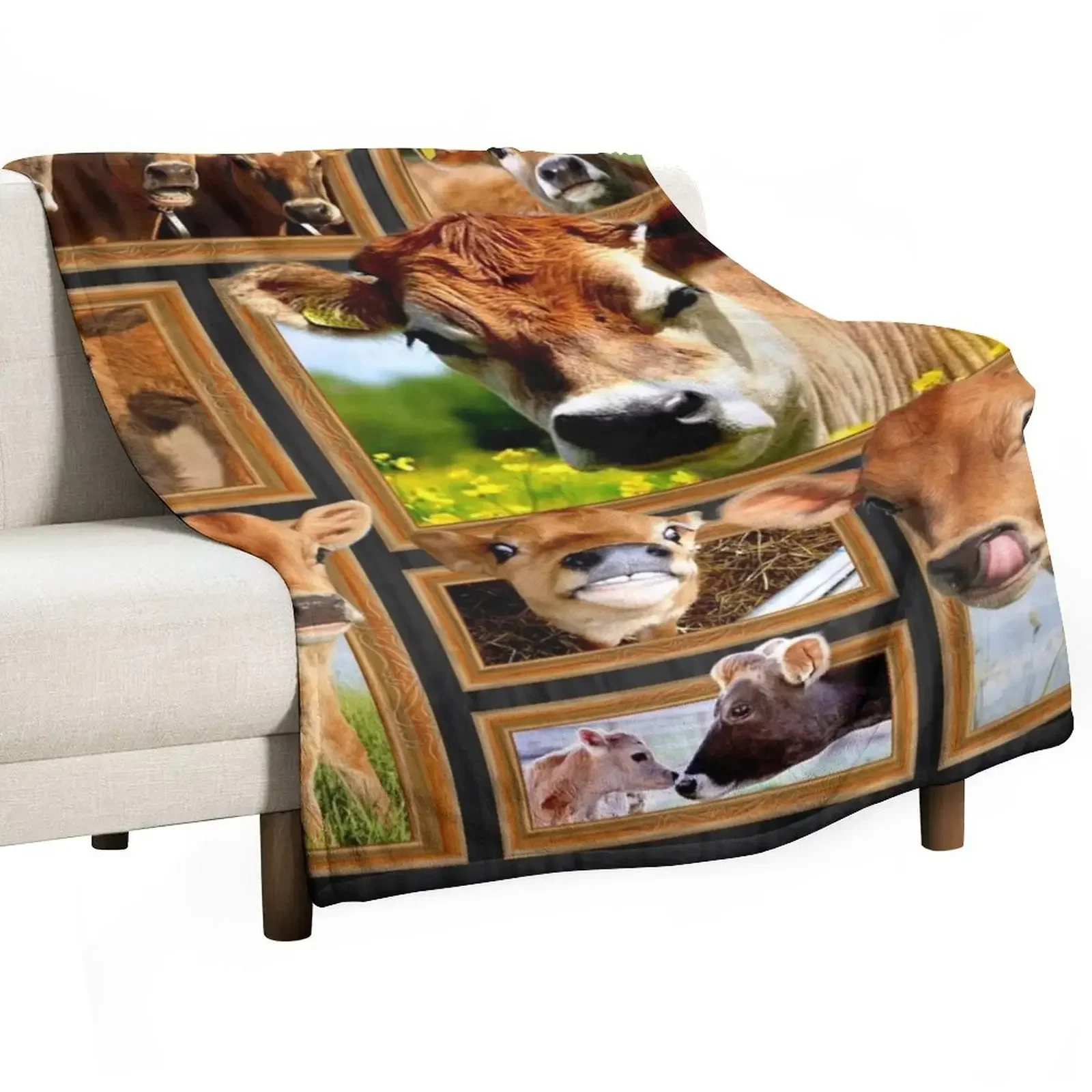 

Cute Jersey Cows Farmer Throw Blanket Decorative Sofas Multi-Purpose Flannel Fabric sofa bed Blankets
