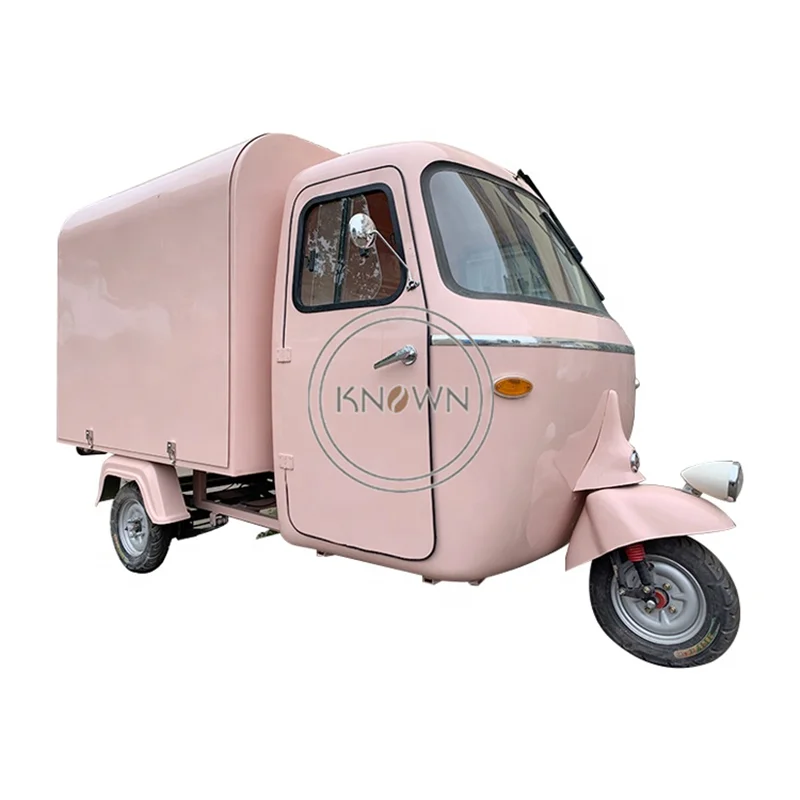 Triciclo eléctrico Tuk móvil, carrito de madera para comida Piaggio Ape, carrito de café, gran oferta