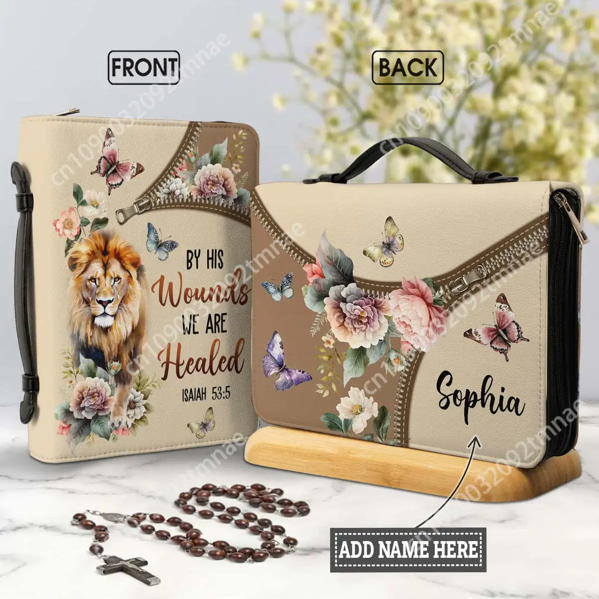 

By His Wounds We Are Healed Bible Verse Custom Bible Cover Case Women's Leather Handbags Christianity Church Bible Storage Bags