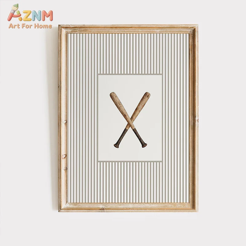AZNM Vintage Sports Canvas Wall Art Football Soccer Ice Skate Baseball Print for Boys Room Decor No Frame view 3