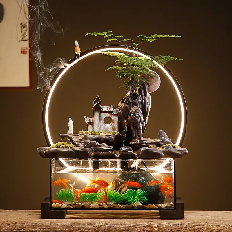 Flowing water generates wealth, self-circulating fountain, goldfish tank, small and medium aquarium, office desktop decoration,