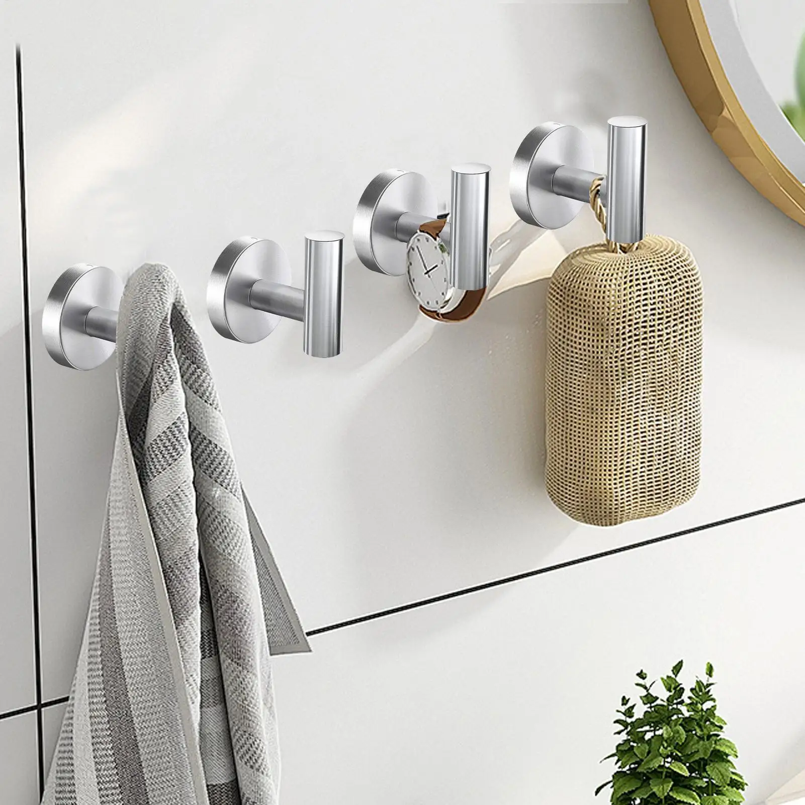 

Stainless Steel Hooks 4 Pieces Smooth Robe Hanger Metal Wall Hooks For Clothes Hats Keys Kitchen Bathroom Towels Hats Robe