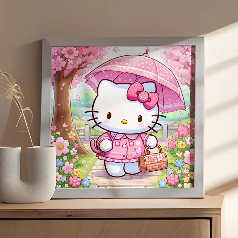 1pc 5D Diamond Painting Set Hello Kitty Cartoon Theme with Sanrio Round Diamond Art Frameless DIY Home Decoration 30X30cm Suitab