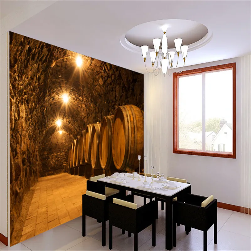 Custom 3D Photo Wallpaper Oak Barrels In The Tunnel of Old Winery Cellar Mural Beer Wine Bar KTV Industrial Decor Wall Paper 3D