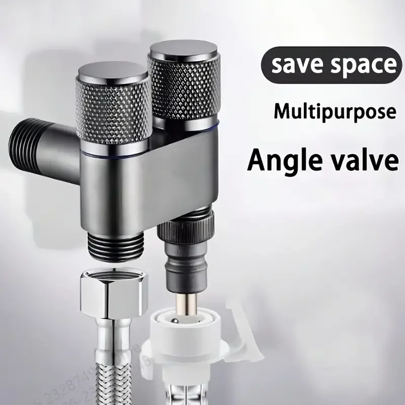 1pc Stainless Steel Non-Slip Toilet Companion Angle Valve with One Inlet and Two Outlets, Double-Opening Water Tap