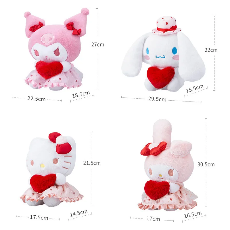 Sanrio czerwone serce Kawaii Hello Kitty Kuromi melodia Cinnamoroll Cartoon śliczne wypchane zabawki z serii miłosnej Boże Narodzenie prezent na Halloween