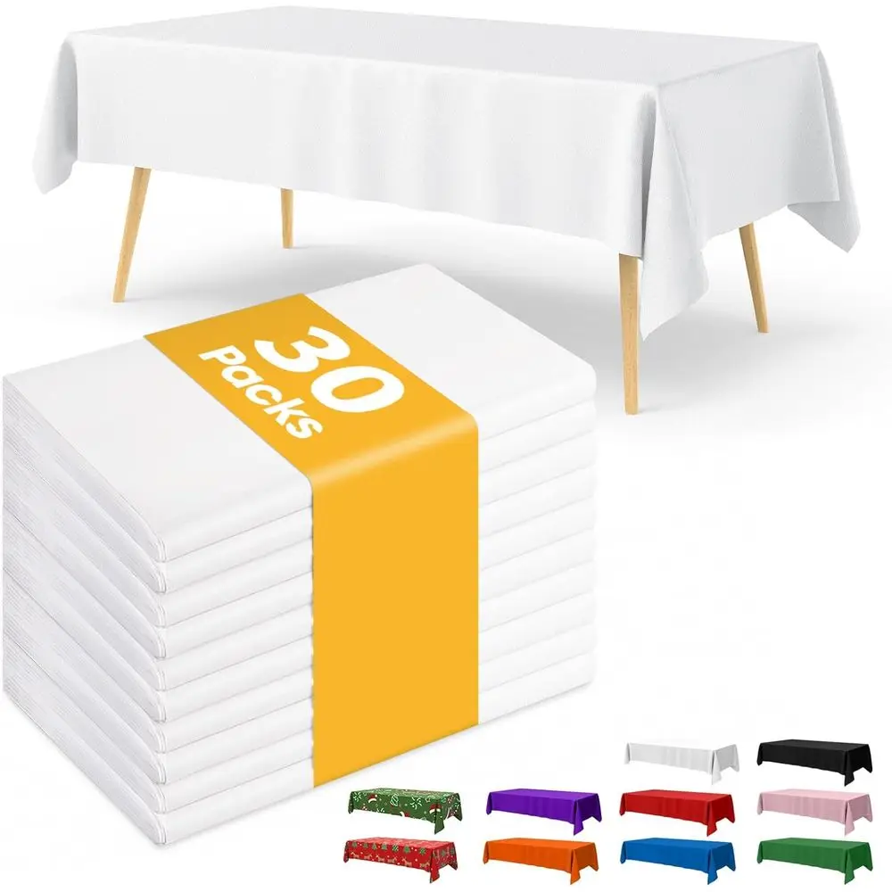

30-Count 54x108 Waterproof Disposable Rectangular Table Covers for 6-Foot Tables, Ideal for Parties and Holidays