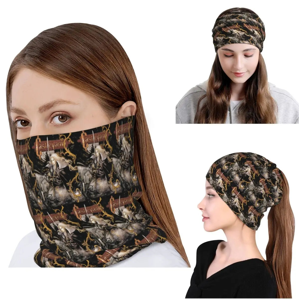 

Dracula Japanese Name Retro Art Castlevania Game Bandana Neck Cover Wrap Scarf Multifunction Headband Beanies Hat Breathable