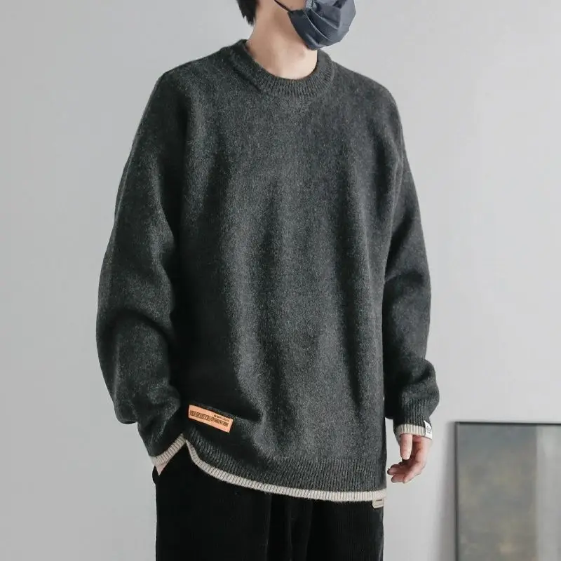 

Loose American Sle Men's Knitwear Pure Color Lazy Sle Sweater Casual Autumn Faion Retro Brand Cardigan Polyester Fiber