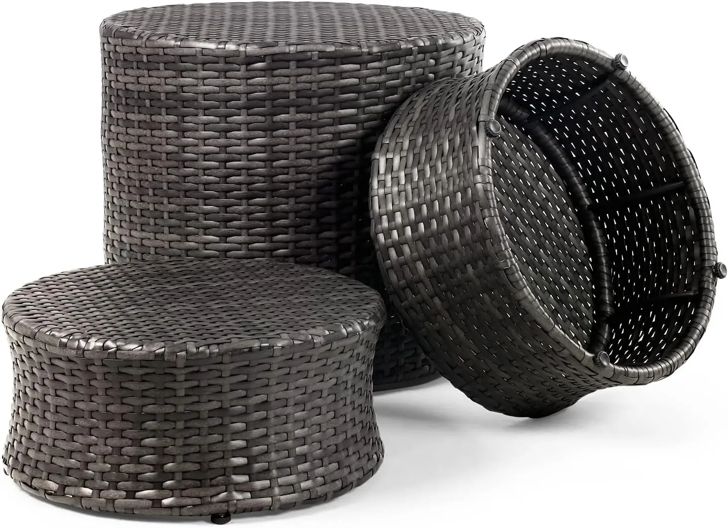 Resin Wicker Outdoor Ottoman Set of 2 and 1 Pack Wicker Side Table, Storage Basket for Patio and Room Decor