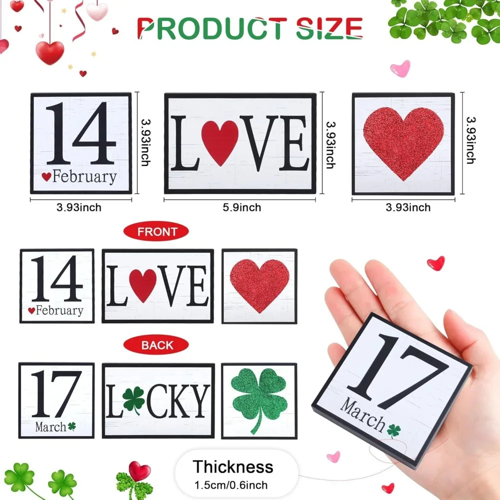 New Wooden Valentines Day Decor Double-Sided Reversible Holiday Decoration Sign Ornaments St. Patrick’s Day