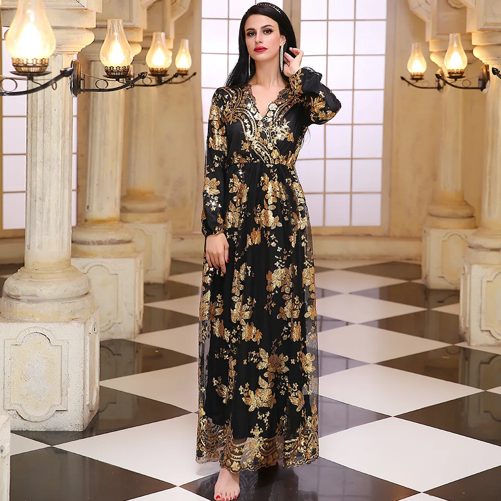 

Southeast Asia Middle East Dubai Elegant Sequined Embroidered Double Layer Dress Women's Activity Annual Meeting Stage