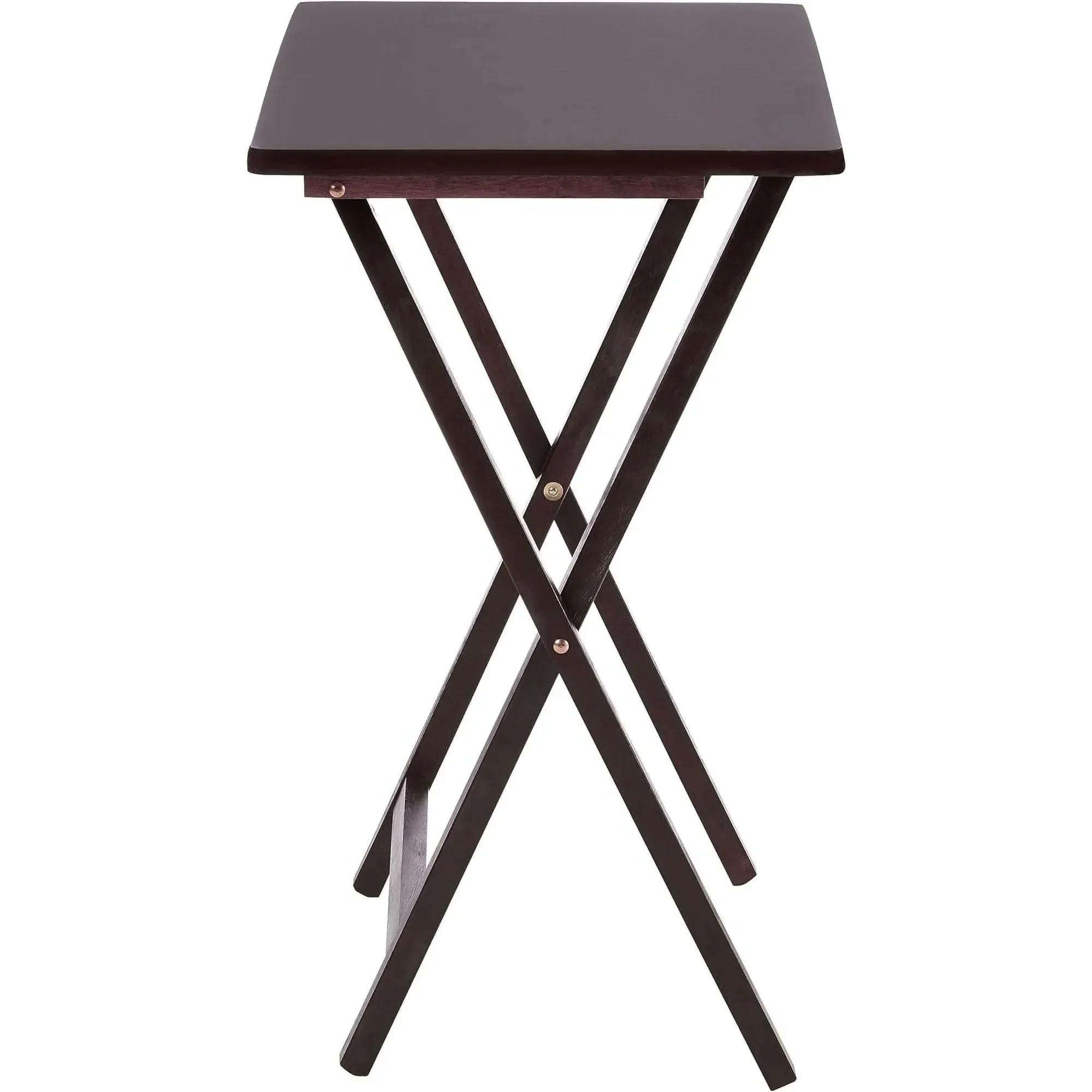 مجموعة طاولة صينية تلفزيون قابلة للطي مكونة من قطعتين - طاولة للوجبات الخفيفة ذات لمسة نهائية من خشب الجوز للمساحات الصغيرة وغرفة النوم وغرفة المعيشة