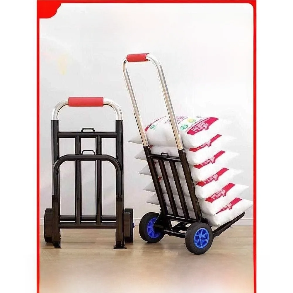 Portable Folding Shopping Cart Stainless Steel Hand Push Cart Luggage Box Cargo Pulling Handcart for Vegetable Buying And Goo...