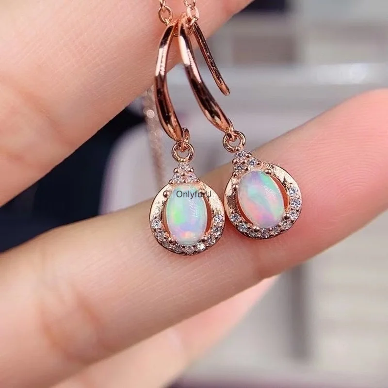 YULEM Natural Fire Opal Drop Earrings 925 Silver Women's Earrings Simple, Cute and Fashionable All-match Engagement Wedding Gift