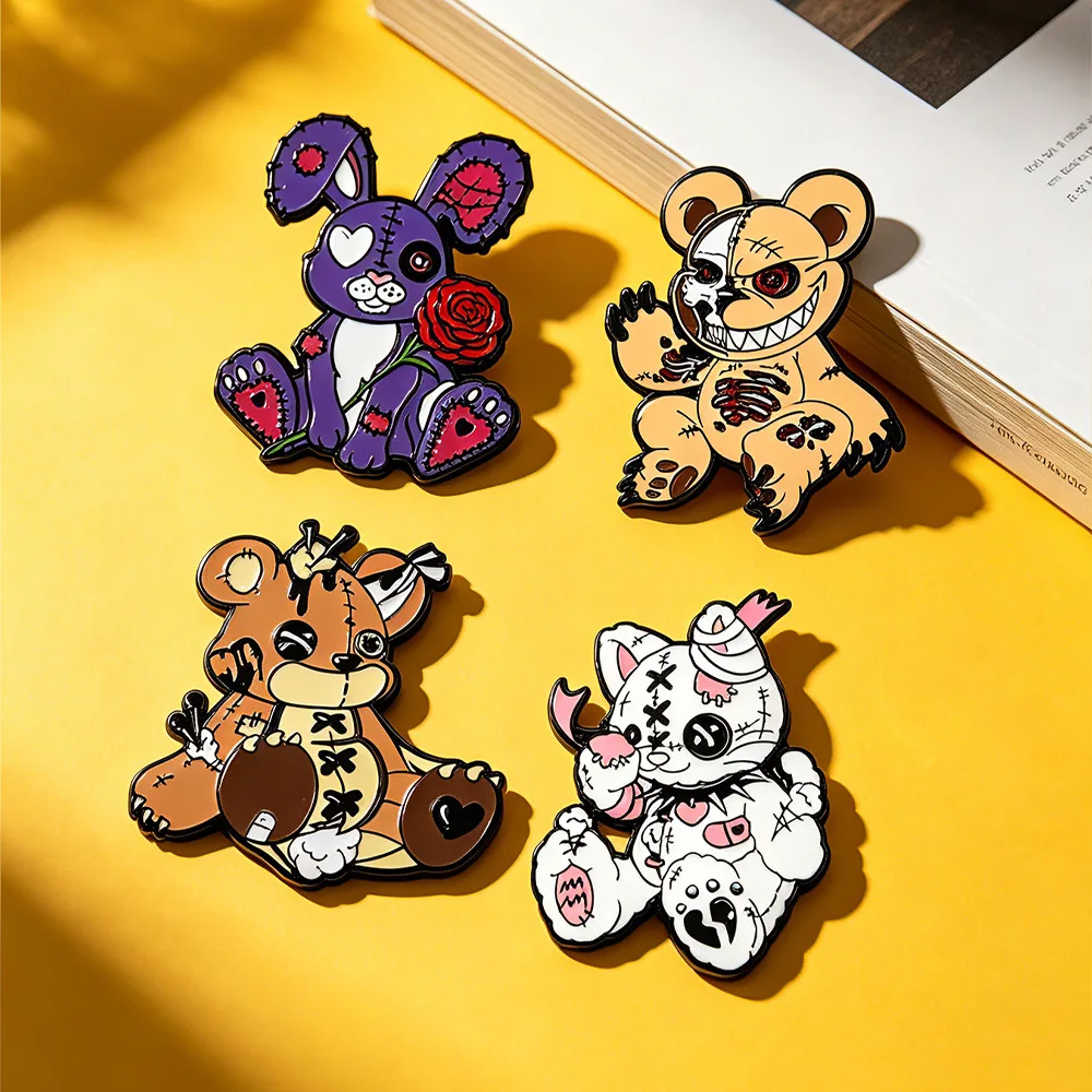 4Pcs Horror Game Character Enamel Pins Cute Broken Animal To