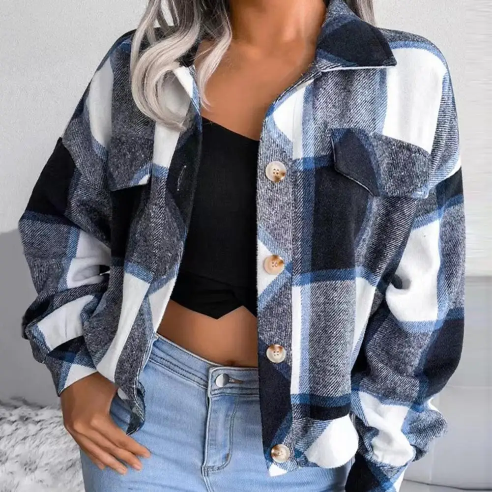 Fashion Women Thick Plaid Shirts Streetwear Overshirt Jacket Ladies Button Shirt Jacket Coat For Casual Chic Tops Warm