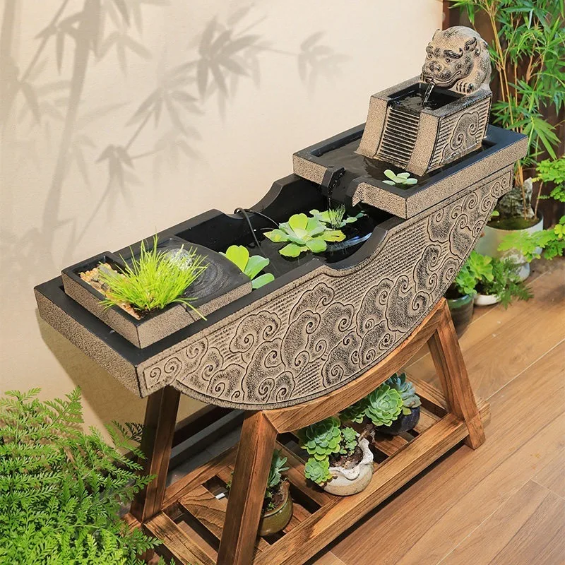 Lucky floor-to-ceiling flowing water ornament New Chinese-style living room Office balcony decoration landscaping Floor-to-ceili