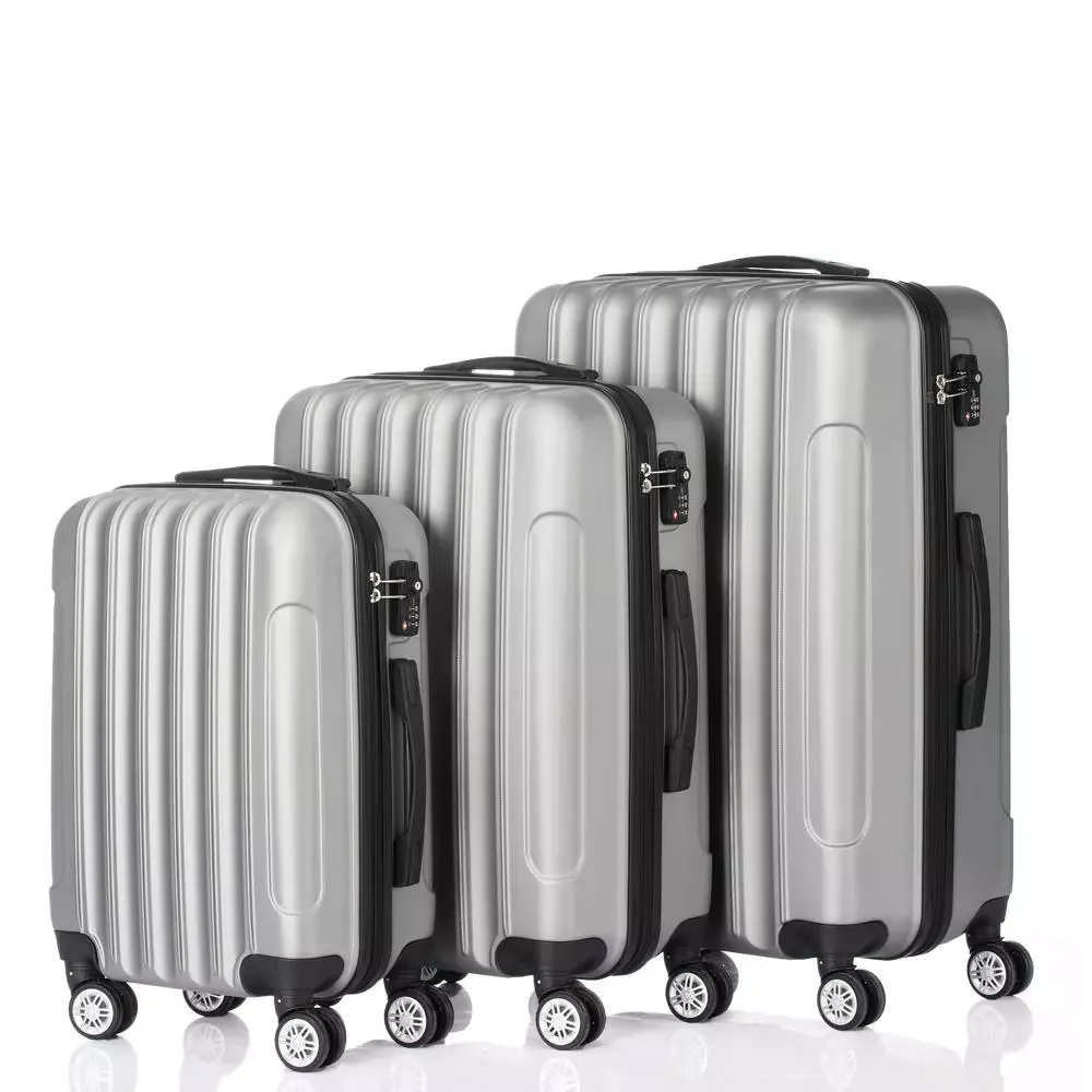 US- 3PCS Luggage Travel Set Bag ABS Trolley Hard Shell Suitcase w/TSA lock Gray New